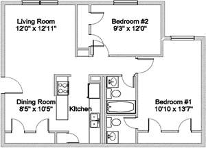 Two Bedroom / One and 1/2 Bath - 918 Sq. Ft.*